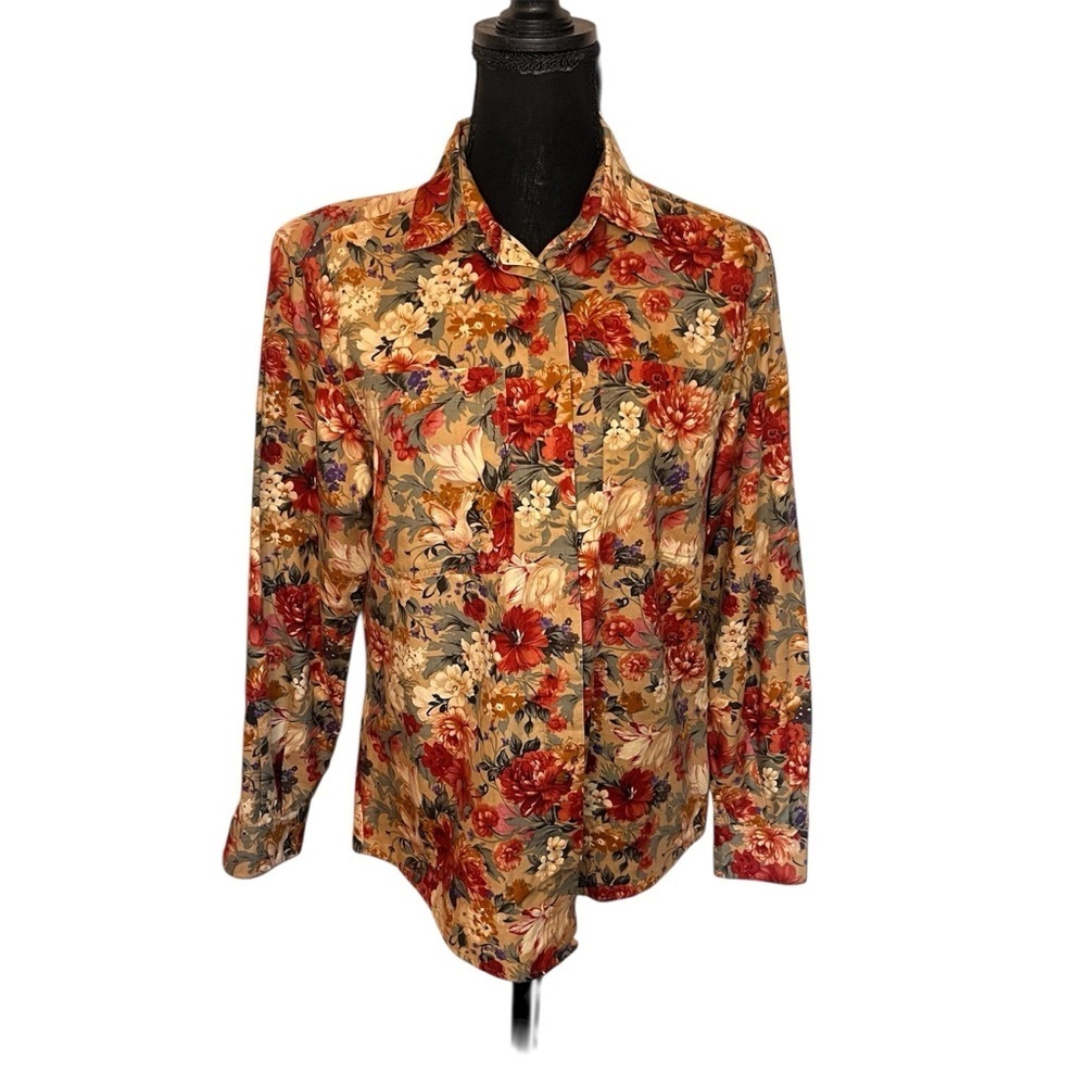 Orvis Floral Shirt S Made in USA Cotton Bold Garden Print Long Sleeve Button Up - Picture 2 of 10